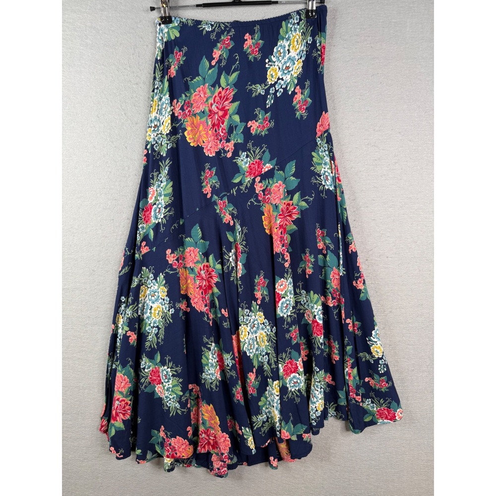 Chadwicks Floral Skirt Womens M Blue‎ Rayon Flounce Hem Flowy Cottagecore Midi